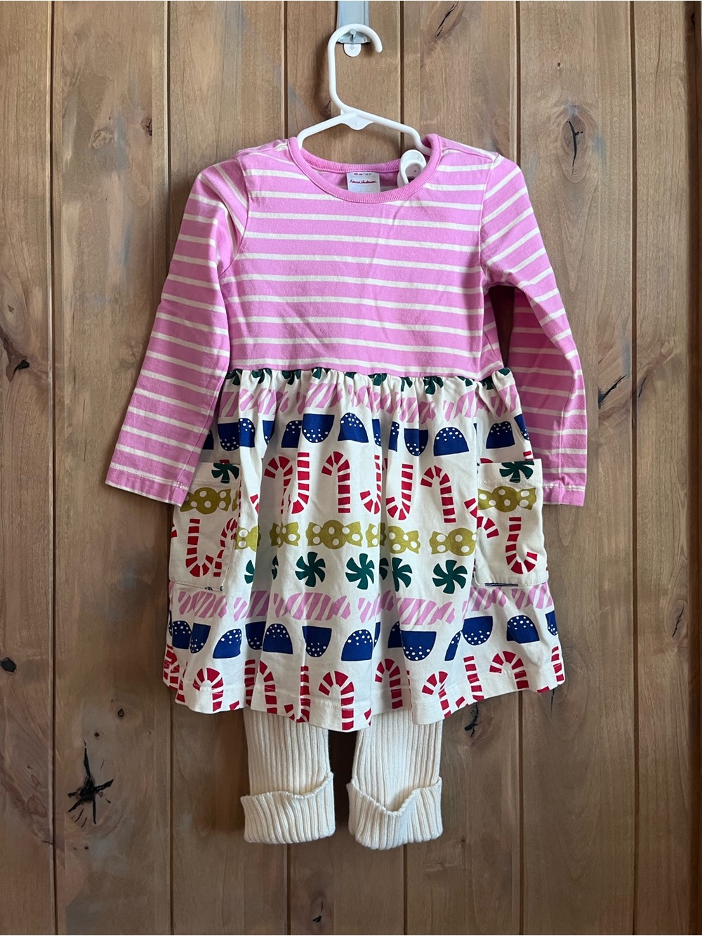 Hanna Andersson Pink Striped and Candy-Cane Print Skirt and knit leggings 3T